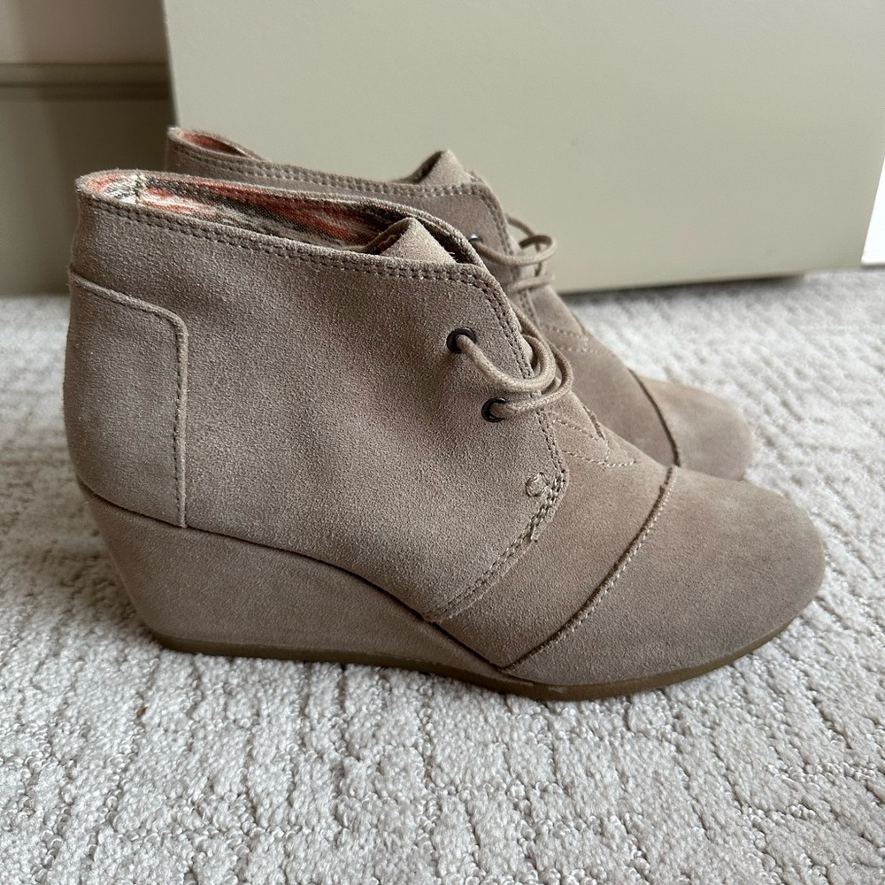 Tan Suede Wedge Ankle Boots